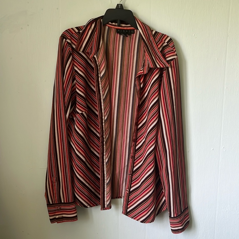 NINETY Pink and Brown Striped Button Up